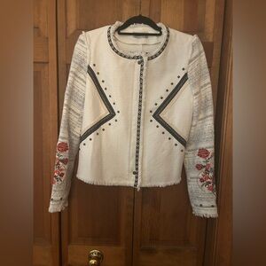 Desigual Women's EU Sz 42 White Boho Floral Rocker Studded Woven Jacket A